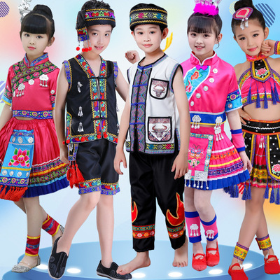 Детский день производительности костюмы Miao Performance Costumes yao Zhuang Yi Тибетские монгольские танцевальные костюмы