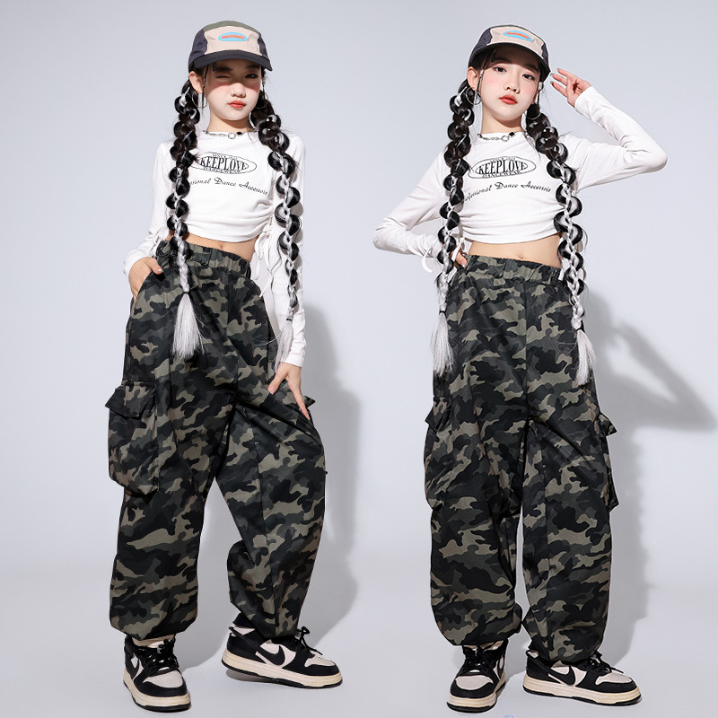 儿童街舞服女童酷帅长袖迷彩裤嘻哈炸街架子鼓演出服女童爵士舞服