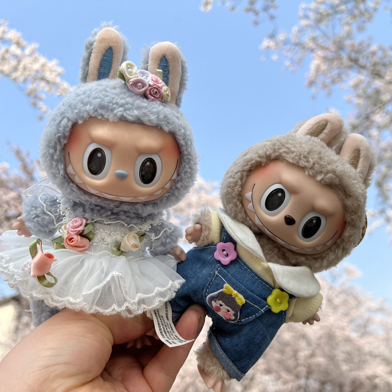 娃衣17厘米labubu拉布布马克龙搪胶盲盒挂件吊带裙婚纱公主连衣裙