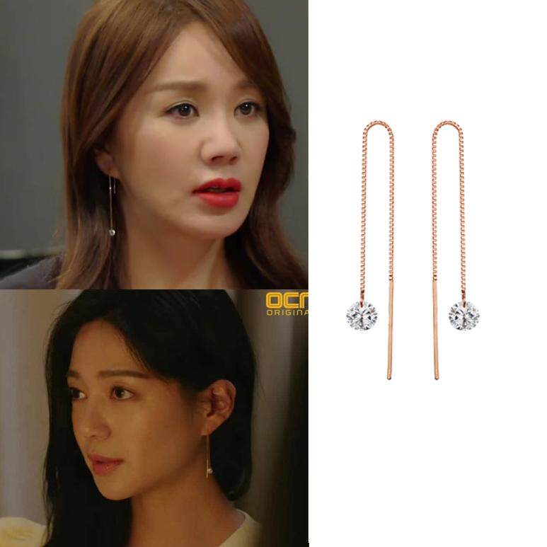 韩国代购 haesool正品 李伊利雅 严正花同款镶钻吊坠耳线 耳环