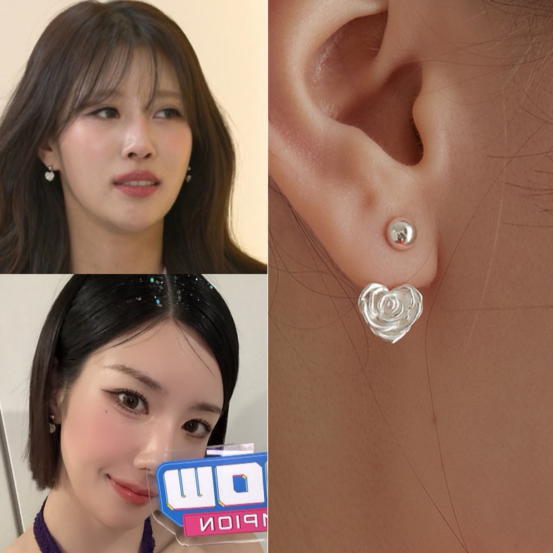 韩国代购Tatiana正品 李美珠 权恩菲同款925银玫瑰花心形耳钉耳环