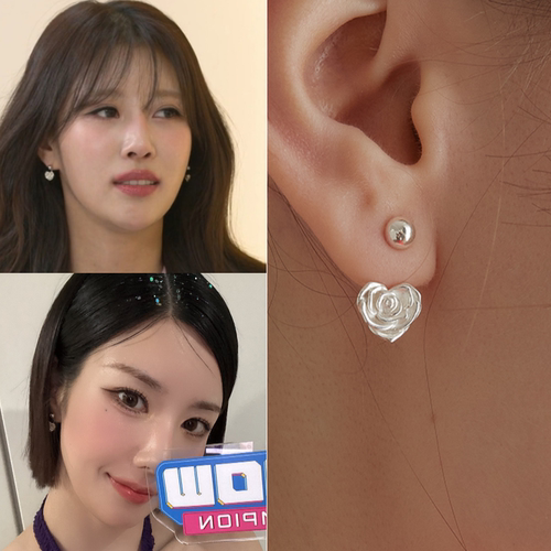 韩国代购Tatiana正品 李美珠 权恩菲同款925银玫瑰花心形耳钉耳环