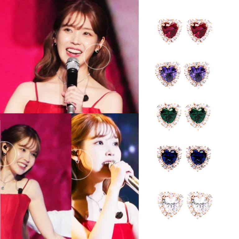IU 李知恩同款 韩国代购 JEALOUSY正品 韩版镶钻心形耳环 耳钉女
