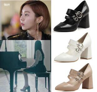 韩剧德鲁纳酒店 姜美娜 金宥真同款牛皮粗跟高跟鞋 正品韩国代购