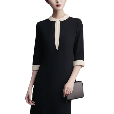 高端大牌拼接宽松显瘦法式连衣裙