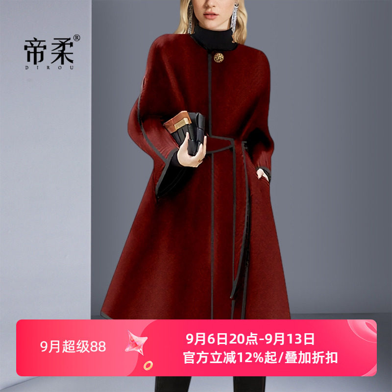 新年红色毛呢外套女中长款2026新款洋气时尚保暖轻熟名媛呢子大衣