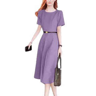 2026夏季新款高档精致轻熟通勤短袖连衣裙时尚收腰高雅气质中长款