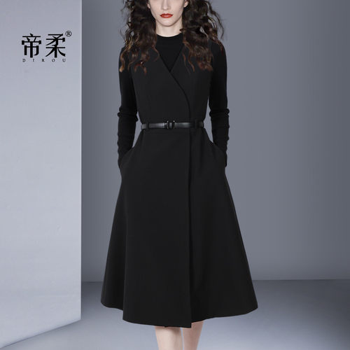 帝柔修身A字裙高腰赫本风背心裙