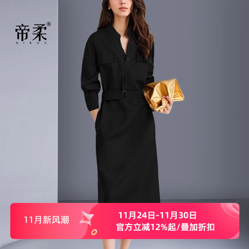 复古黑色连衣裙时尚百搭气质休闲