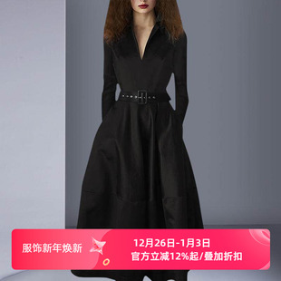 气质大摆裙赫本风礼服小黑裙修身 连衣裙时尚 显瘦 长袖 2025春秋新款