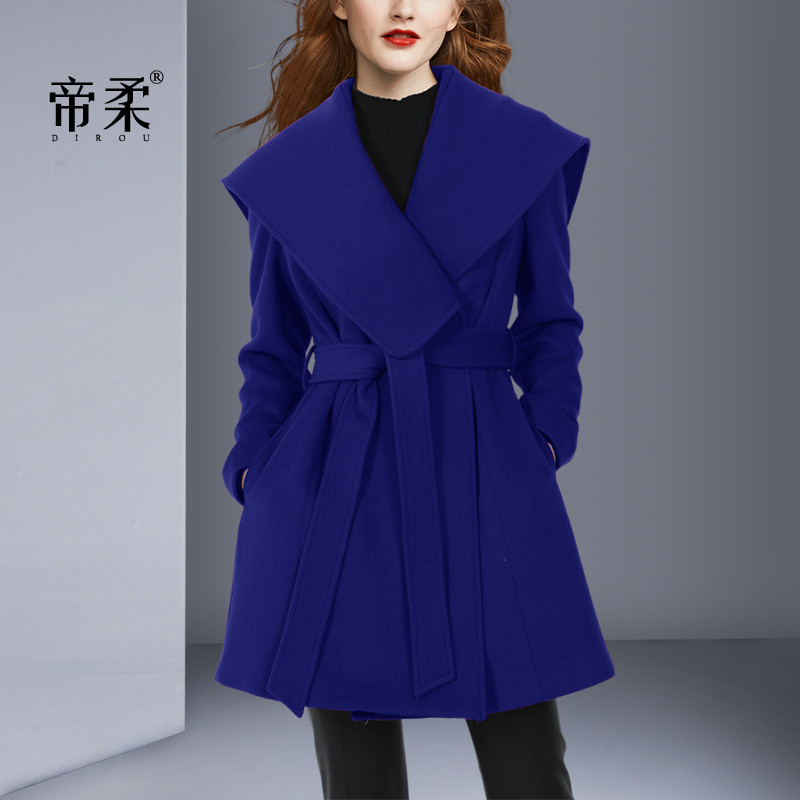 帝柔大翻领修身羊毛呢大衣外套
