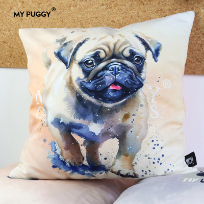 MYPUGGY 巴哥犬设计绒布款抱枕羽丝绒枕芯45厘米枕头沙发靠垫