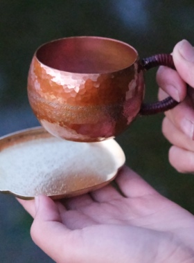 手工迷你小水杯 紫铜烤色可爱咖啡杯 红铜80cc茶杯 黄铜复古杯垫