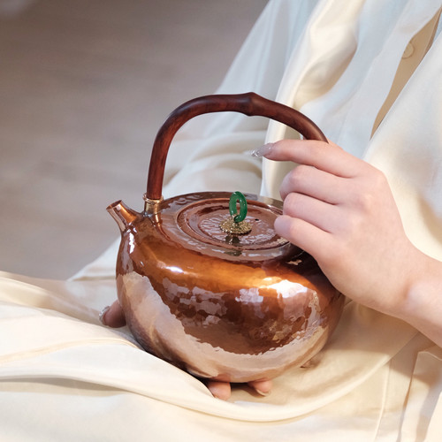 一张打苹果壶 纯手工烤色一体紫铜壶 大号纯铜泡茶煮茶壶烧水壶