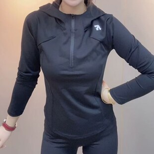 显瘦上衣 户外运动防风半拉链连帽气质打底修身 小叉子帽款 瑜伽衫