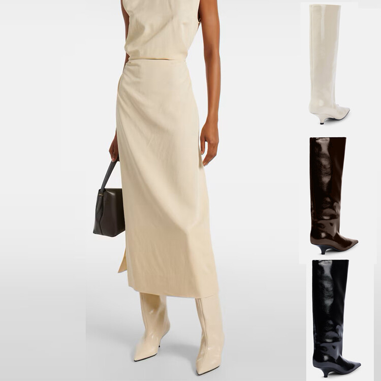 新款秋冬6厘米长筒靴及膝真皮