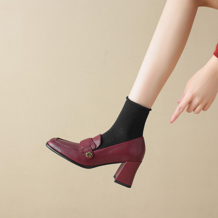 方头松糕底TPR(牛筋）胶粘工艺头层猪皮深口单鞋,女鞋,深口单鞋,淘宝优惠券,粉丝福利购,淘宝优惠卷