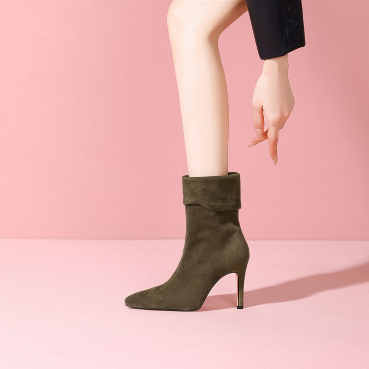 人造短毛绒一脚蹬纯色细跟显瘦