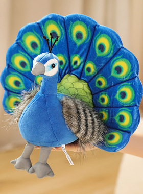 蓝孔雀绿孔雀毛绒玩具孔雀开屏摆件玩偶儿童认知鸟类书本教材布偶