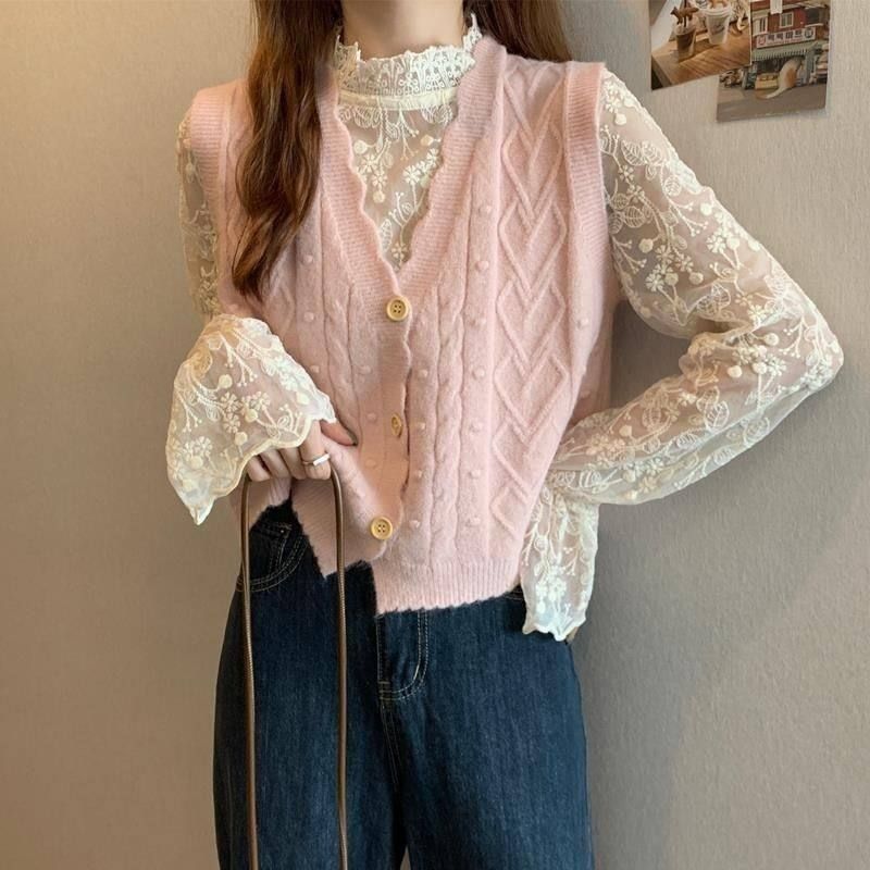 新款短款针织马甲女四季宽松时尚外搭小背心叠穿V领毛衣坎肩外穿