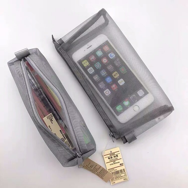 日本无印良品笔袋文具套装 MUJI网纱透明大容量学生用铅笔袋包邮