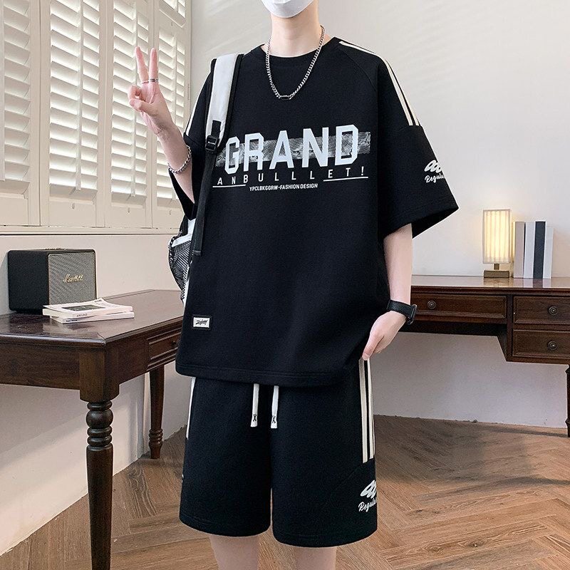 夏季青少年男短袖短裤运动套装