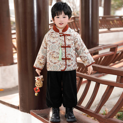 儿童冬季加绒加厚套装小男孩新中式唐装拜年服国风日常小少爷汉服