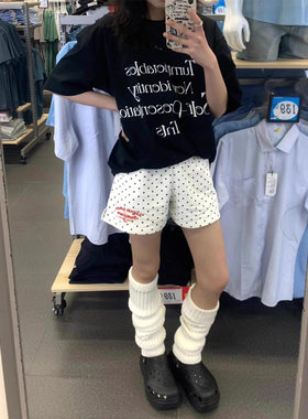 美式纯棉波点运动短裤女夏季热裤