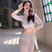 佐寒梦璐肚皮舞新品 烫钻演出服表演服高级设计东方舞显瘦团服