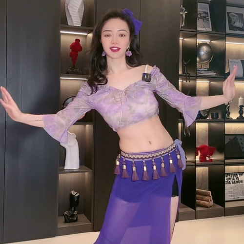佐寒梦璐肚皮舞气质一字肩2024东方舞演出服显瘦高级表演服透气