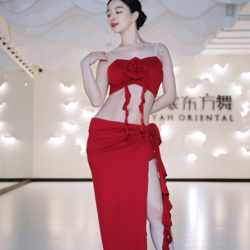 佐寒梦璐肚皮舞新款高级演出套装显瘦表演服性感气质长裙带胸棉