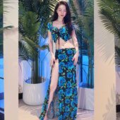 佐寒梦璐肚皮舞练功服印花长裙东方舞自带胸眠演出服宁佐寒同款