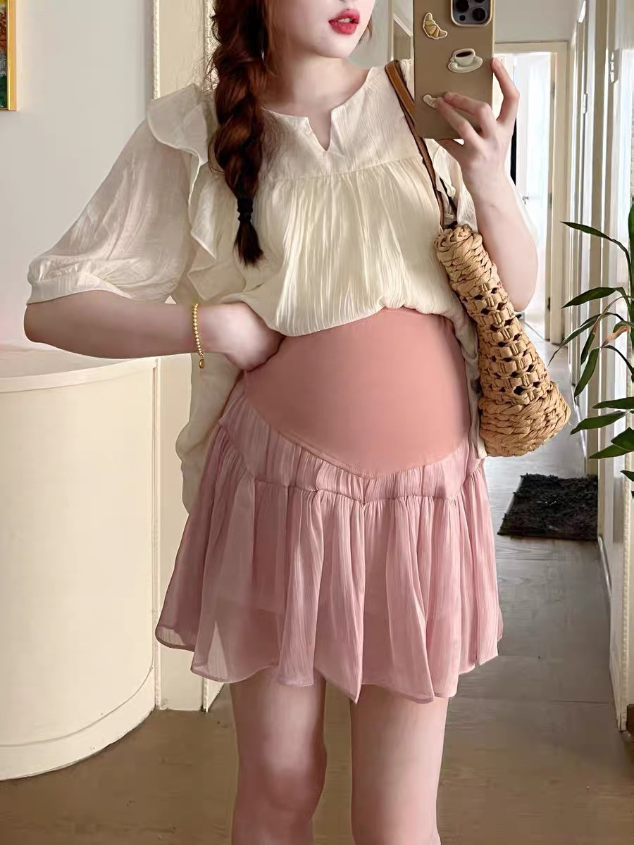 孕妇半身裙2026夏季时尚短裙小个子少女感夏装伞裙高腰托腹A字裙