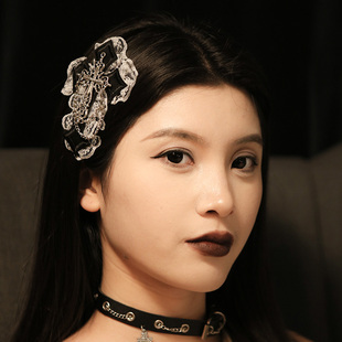 复古巴洛克十字架洛丽塔蕾丝金属链条发饰发夹COS 辣妹 Street