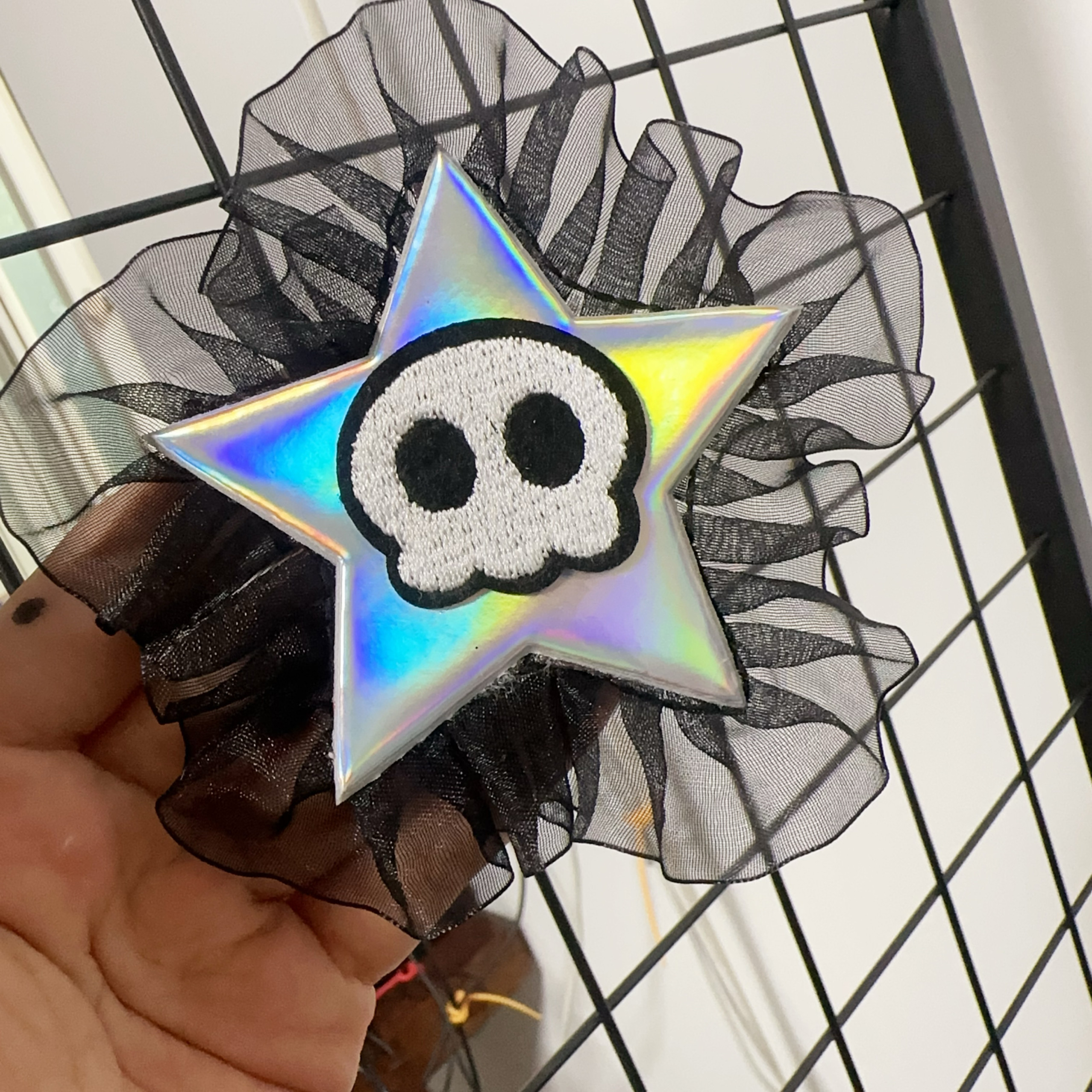 原创自制炫彩骷髅星星网纱发夹
