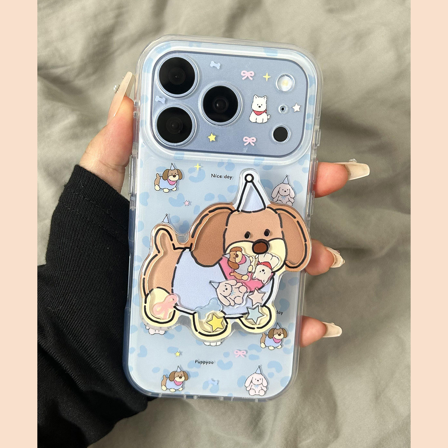 蓝色豹纹小狗兔子摇摇乐支架适用苹果18promax手机壳iPhone18Pro新款16pro超好看17Pro防摔16保护套15Promax