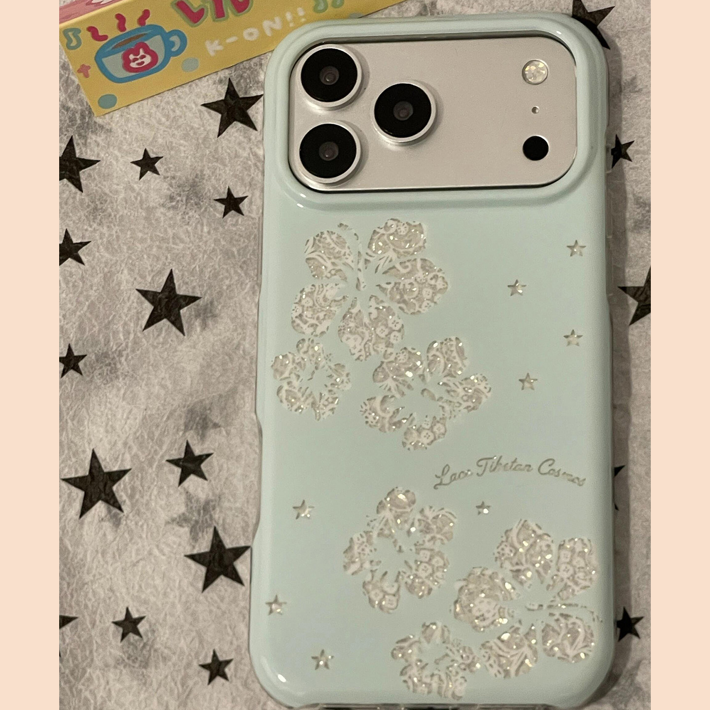 韩系小众蓝底钻石纹星星百合花适用苹果18promax手机壳iPhone18新款17pro超好看女款16个性14防摔保护套15Pro