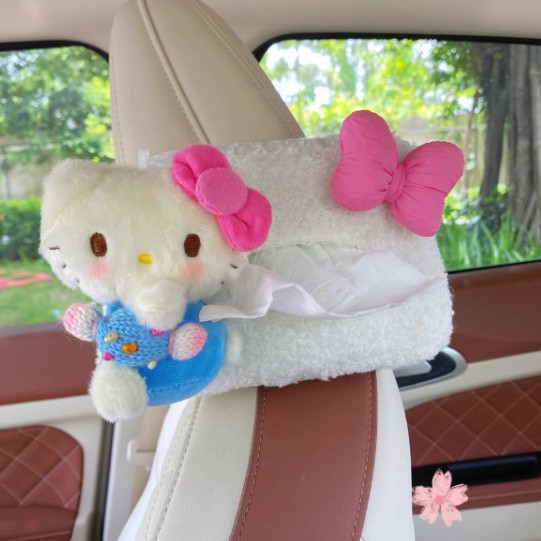 爆卖款Hello Kitty毛绒车载纸巾盒 可爱少女心汽车抽纸盒车内装饰