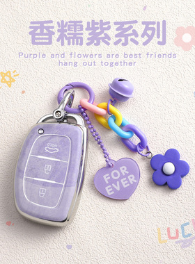 适用现代钥匙套香糯紫名图伊兰特ix25朗动瑞纳胜达悦纳/TPU保护壳