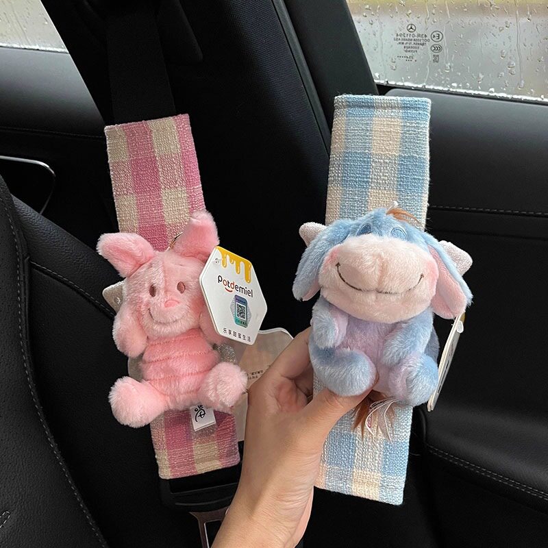 创意正版屹耳皮杰猪汽车保险套装饰一对玩偶车载护肩安全带送礼物