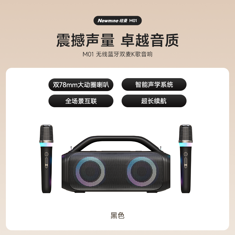 Newmine/纽曼新品M01音箱蓝牙专业级重低音炮K歌聚会户外双麦