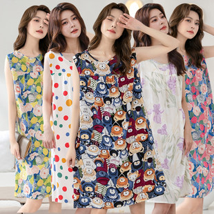 无袖背心绵绸裙子2026夏季新款宽松大码棉绸睡裙年轻妈妈棉绸睡衣