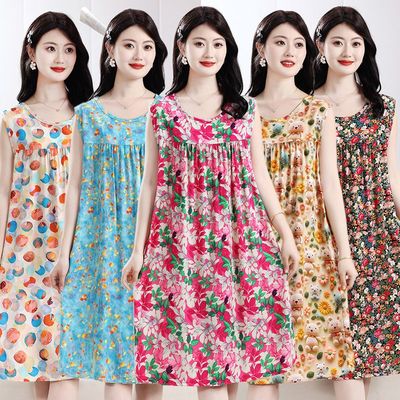 夏季家居服连衣裙中长款宽松睡裙