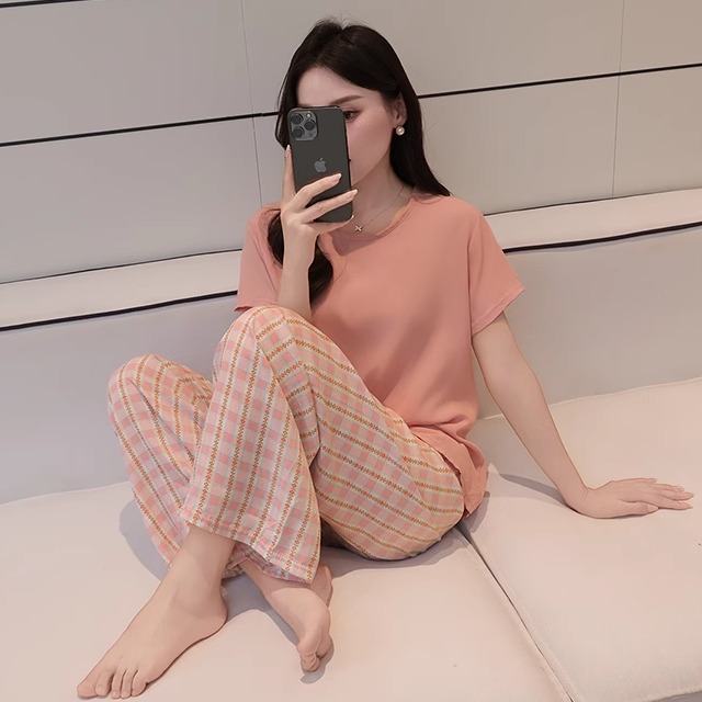 青年棉绸套装女夏外穿短袖T恤