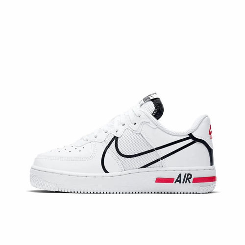 Nike Air Force 1 React 黑钩 低帮 板鞋 男女同款白红CD4366-100
