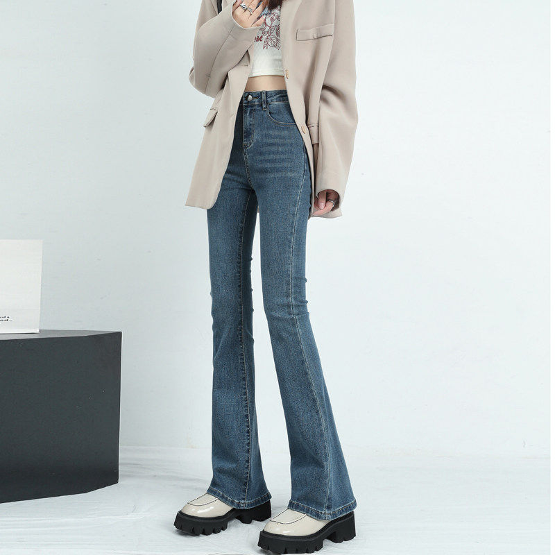 微喇叭裤子女2025年新款夏季高腰修身显瘦紧身喇叭裤覆古马蹄牛仔