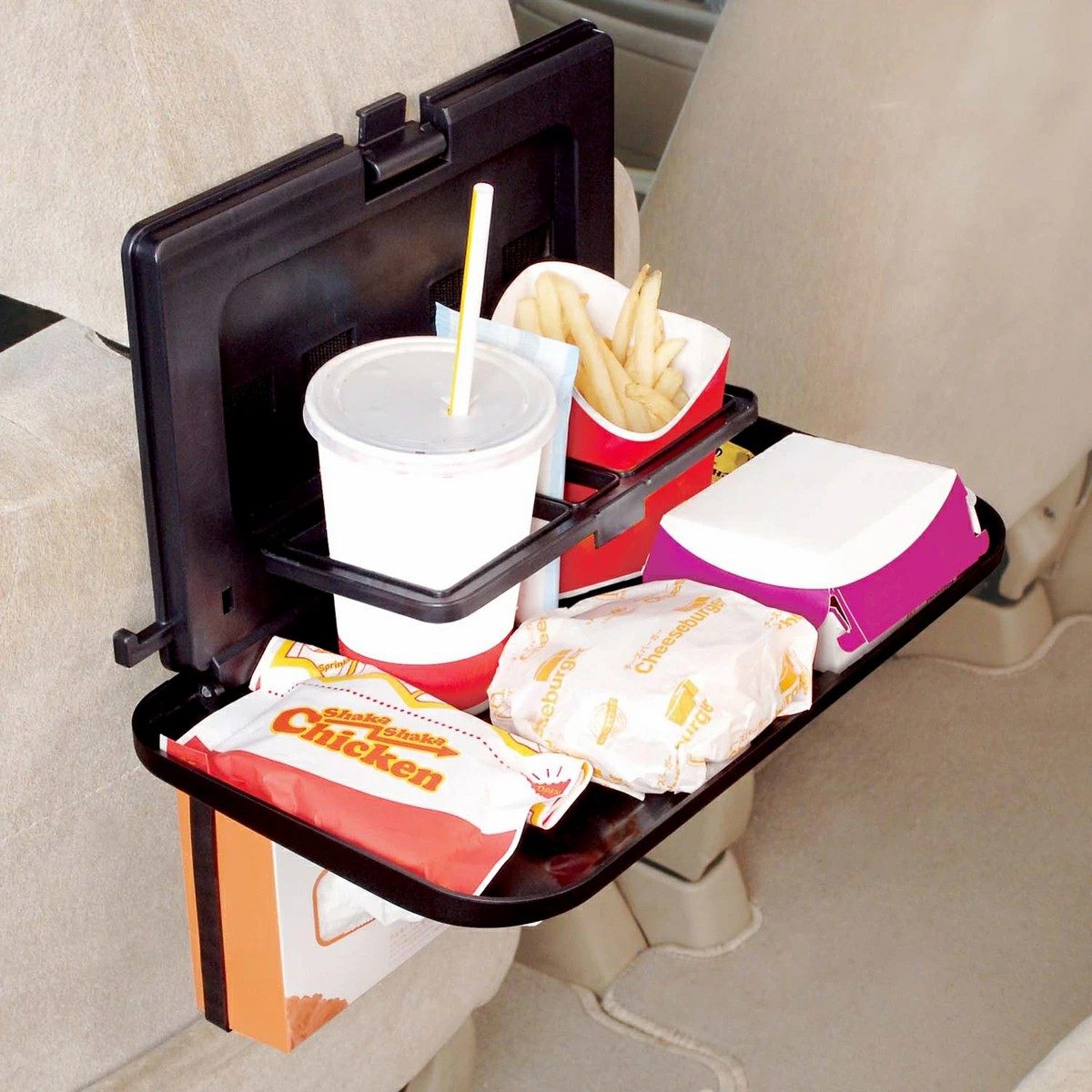 日本原装星光产业汽车座椅后排可折叠多用途置物架悬挂式收纳桌板