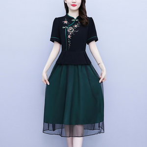 RM7372#大码女装改良版旗袍重工绣花夏季高端气质日常中国风高贵裙子