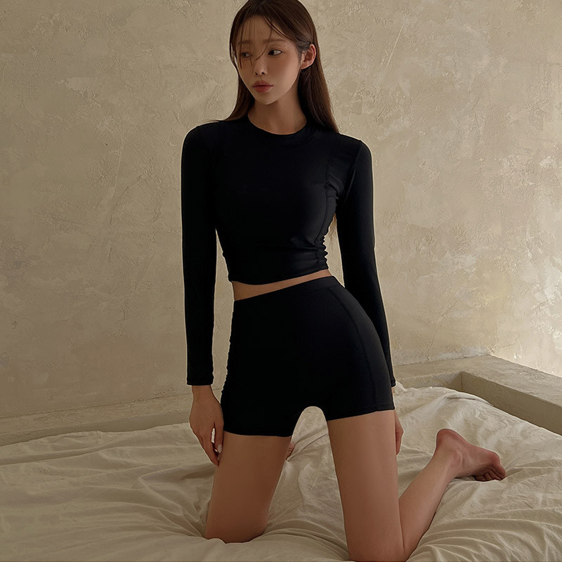 韩版黑色保守学生平角裤沙滩潜水冲浪长袖分体泳衣女泡温泉游泳馆,运动/瑜伽/健身/球迷用品,分体泳衣,淘宝优惠券,粉丝福利购,淘宝优惠卷