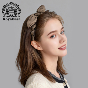 皇家莎莎波点兔耳朵发箍女立体可调节蝴蝶结大齿梳高颅顶发卡头箍